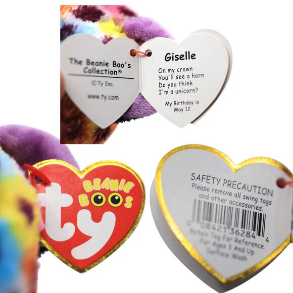 Ty Beanie Boo's Collection 2022 Giselle Spotted Rainbow Unicorn Stuffed Animal - Picture 8 of 9